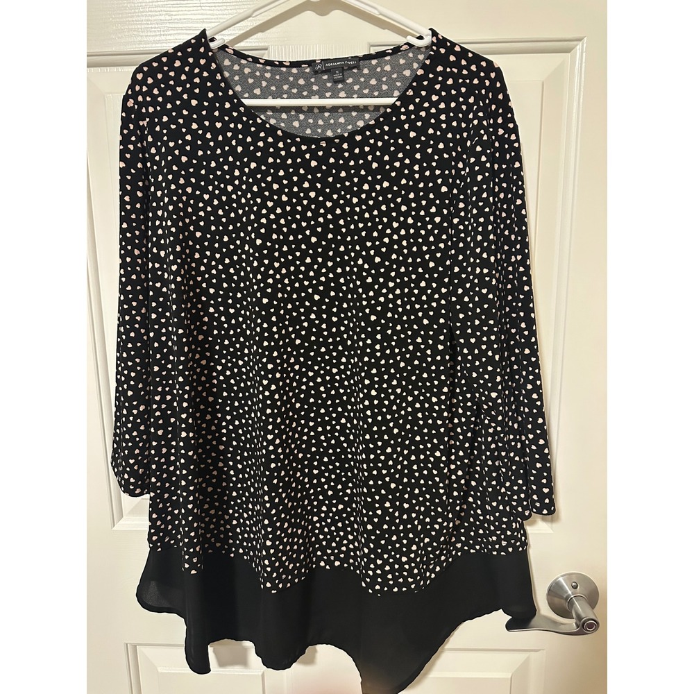 Adrianna Papell Tunic Women 1X Black Pink Heart Print Layered Hem AD1S300487